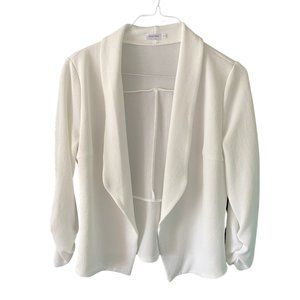 POGTMM White Career Professional Blazer Ruffled Quarter Length Sleeves Textured